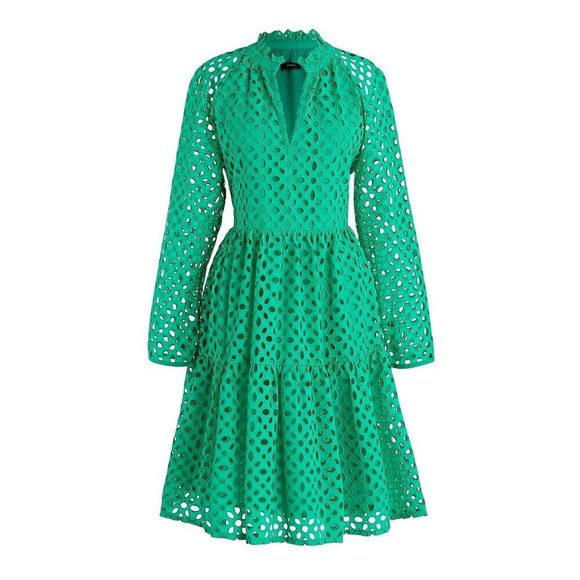 NWT J.Crew Tiered Popover in Vintage Kelly Embroidered Eyelet V-neck Dress M
